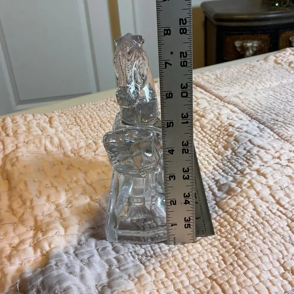 Vintage L.E. Smith Clear Glass Rearing Horse Bookend Figurine 8” Art Deco